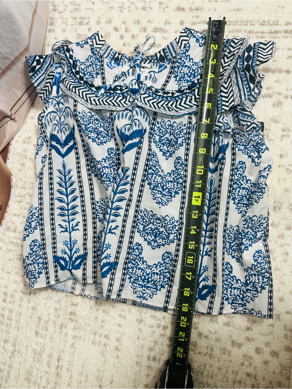 Girls Blue Floral Ruffle Top - Picture 5 of 9